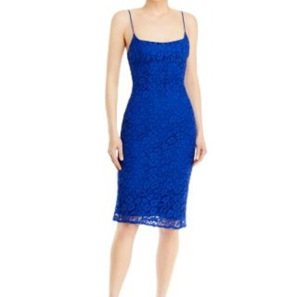 Bardot Lace Bias Midi Dress - Size 10 - cobalt blue - Picture 1 of 3
